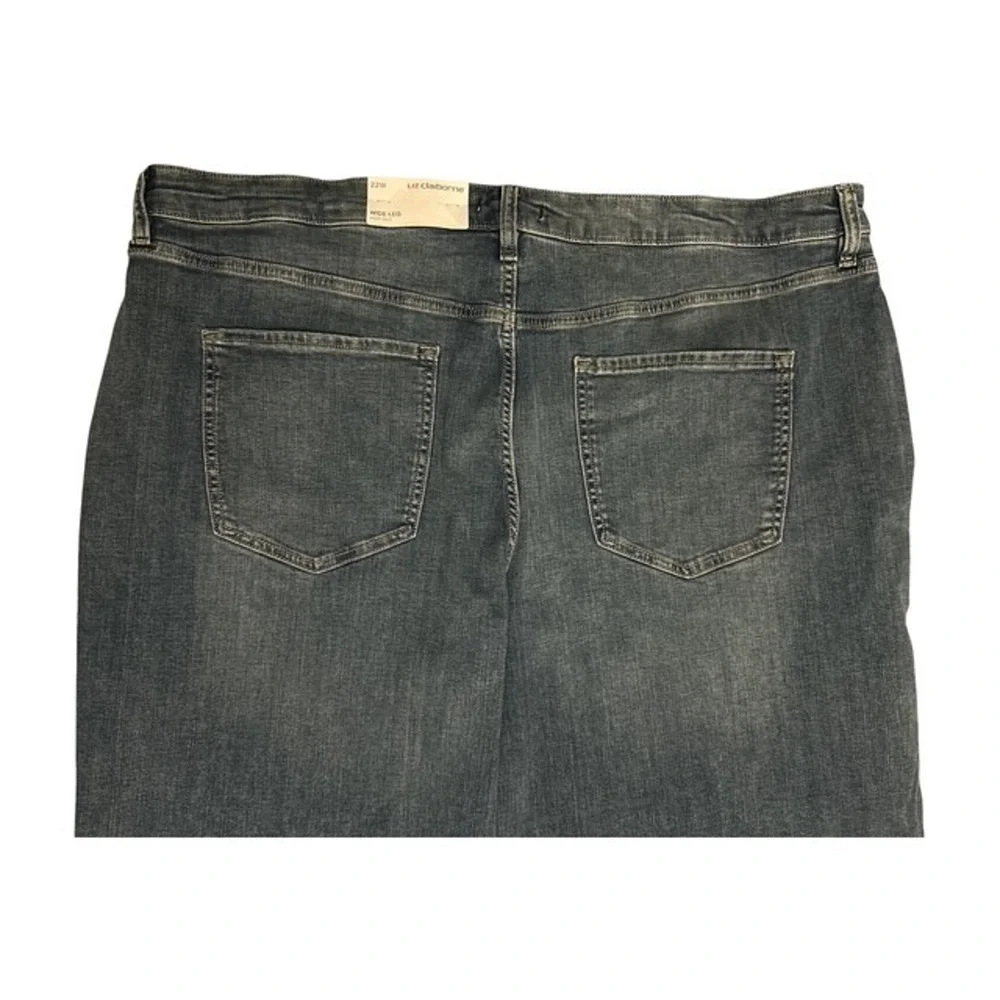 Liz Claiborne 22W Jeans Parkside Wash Blue Baggie Wide Leg High Rise 30 Inseam